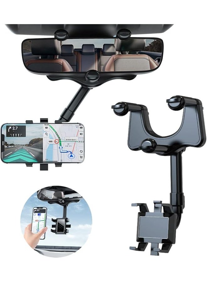 Rearview Mirror Phone Holder for Car - Rotatable and Retractable Phone Mount for Car, Multifunctional 360° Rear View Mirror Phone Holder Suitable for All Mobile Phones and All Car - Image 1
