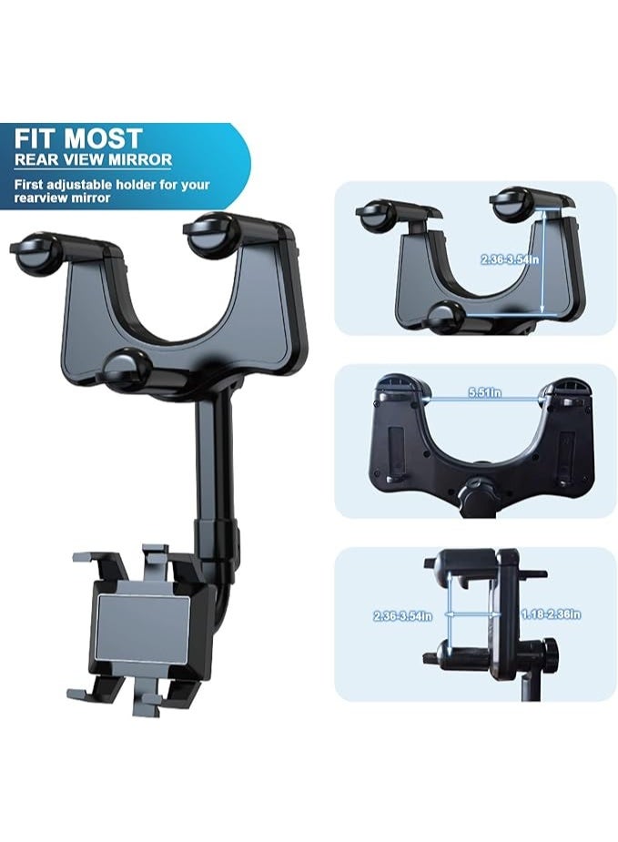 Rearview Mirror Phone Holder for Car - Rotatable and Retractable Phone Mount for Car, Multifunctional 360° Rear View Mirror Phone Holder Suitable for All Mobile Phones and All Car - Image 2