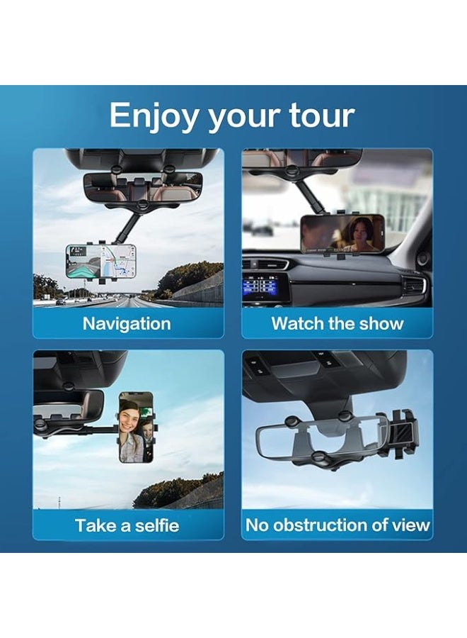 Rearview Mirror Phone Holder for Car - Rotatable and Retractable Phone Mount for Car, Multifunctional 360° Rear View Mirror Phone Holder Suitable for All Mobile Phones and All Car - Image 4