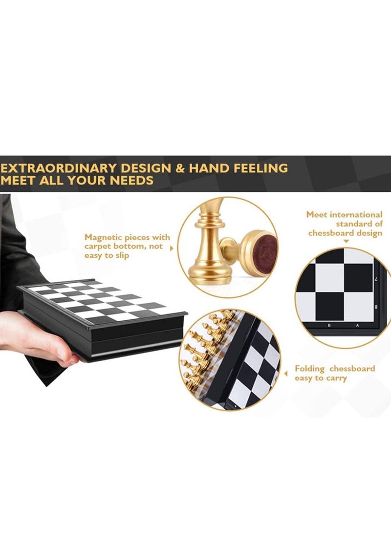 SYOSI - Travel Chess Board Set - Magnetic Piece with Portable/Foldable Board- Full Set Educational Toys For Children/Adults -Gold/Silver -Handmade Traditional Game Gift - Image 1