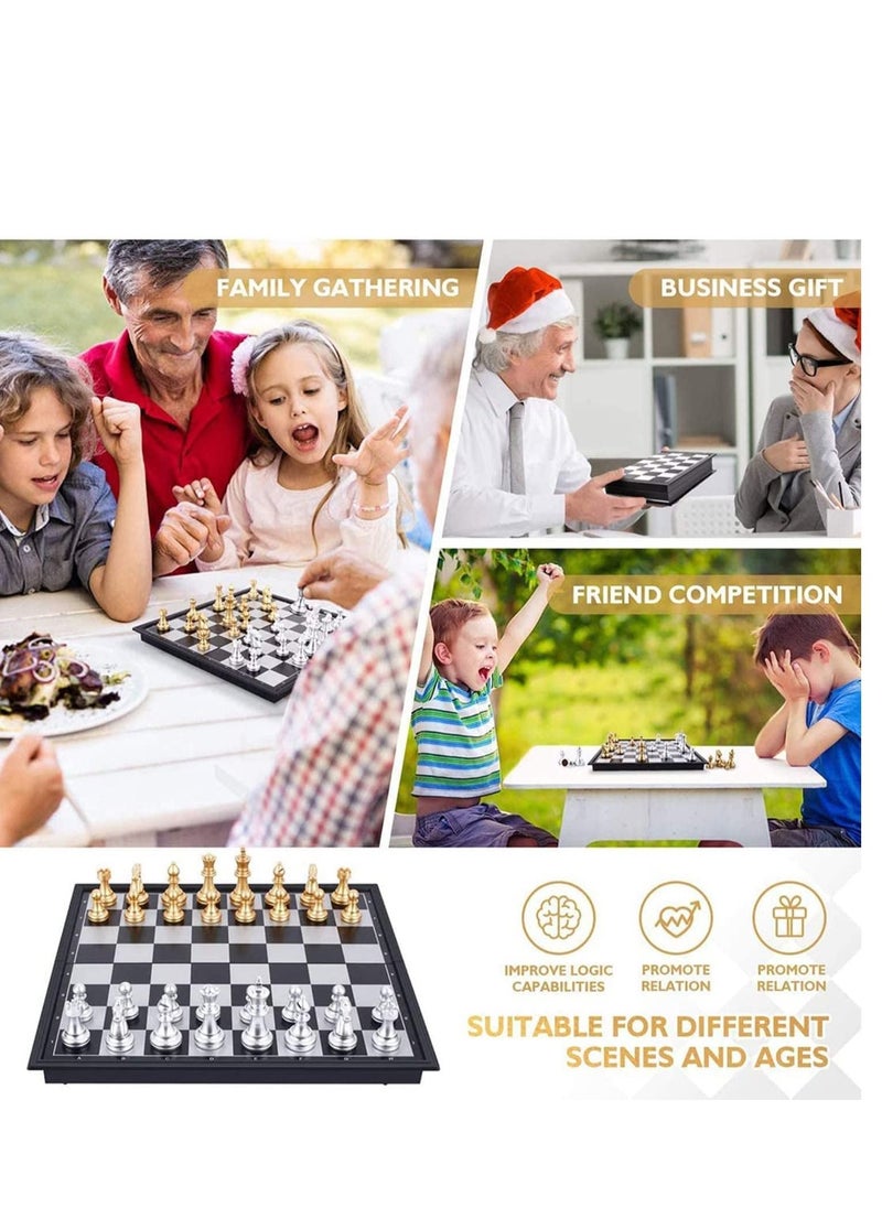 SYOSI - Travel Chess Board Set - Magnetic Piece with Portable/Foldable Board- Full Set Educational Toys For Children/Adults -Gold/Silver -Handmade Traditional Game Gift - Image 1