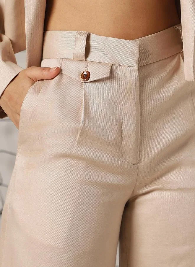Hubberholme Solid High Rise Straight Leg Trousers by Styli