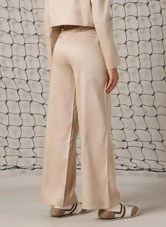 Hubberholme Solid High Rise Straight Leg Trousers by Styli