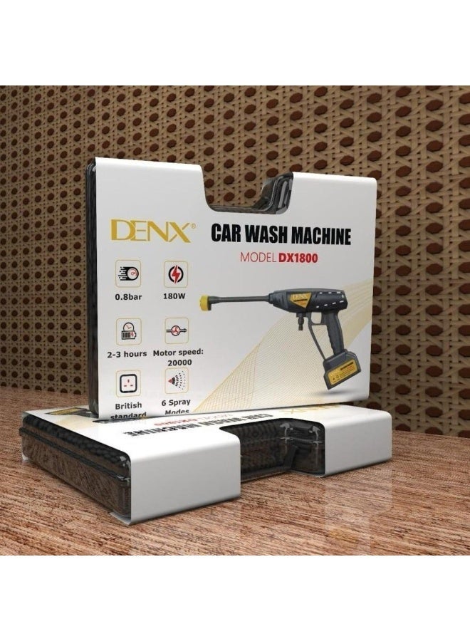 Denx Cordless High Pressure Electric Washer, Portable Car Washer Pressure Pump, Strong Water Pressure, Long Battery Life, 6 Spray Modes Nozzle, Soap Bottle, Long Water Pipe, Multiple Uses | 180W | DX 1800 - Image 1