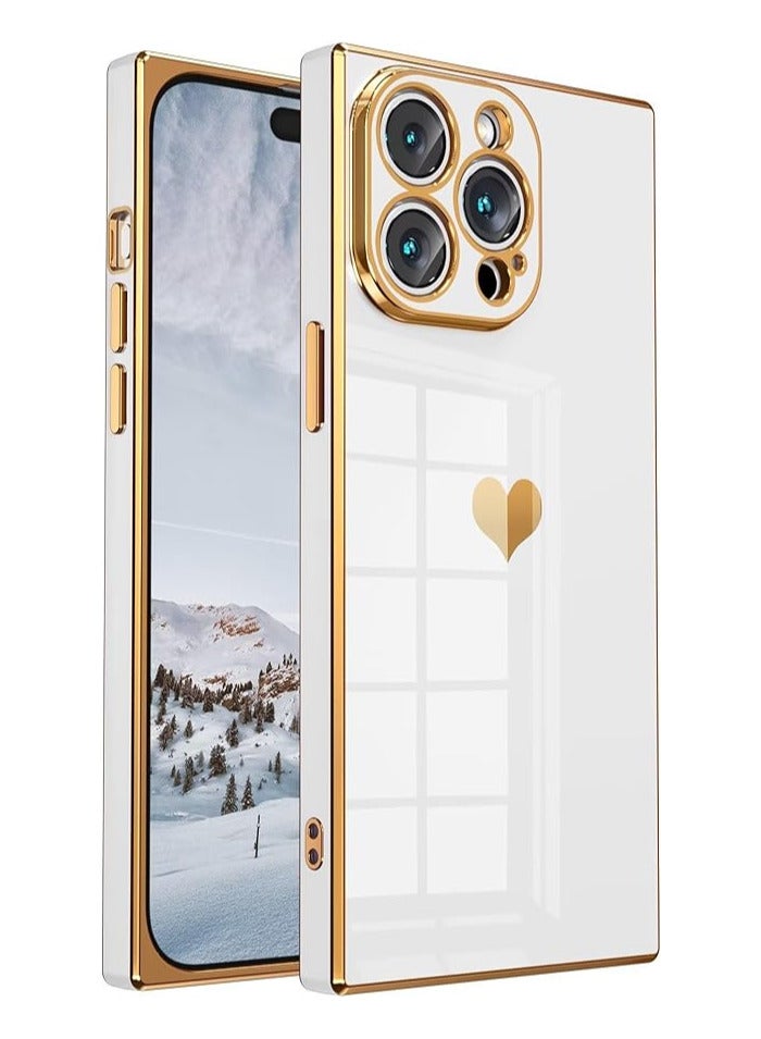 حافظة Square لـ iPhone 12 Pro Max【حماية كاملة للكاميرا】نمط قلب لطيف وزوايا معززة بالطلاء الكهربائي [6.7 بوصة] - باللون الأبيض - Image 1