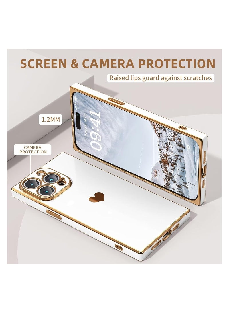 حافظة Square لـ iPhone 12 Pro Max【حماية كاملة للكاميرا】نمط قلب لطيف وزوايا معززة بالطلاء الكهربائي [6.7 بوصة] - باللون الأبيض - Image 2