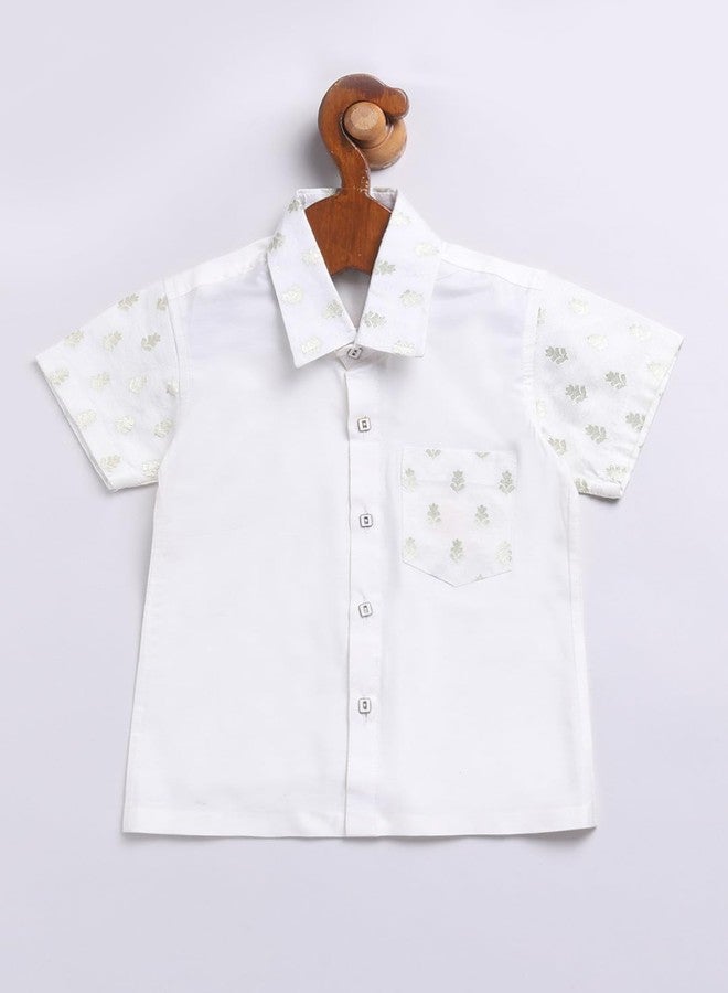 VASTRAMAY Infant Boys White Viscose Shirt Mundu Dupatta Set for Onam - Traditional Ethnic Wear - Image 2