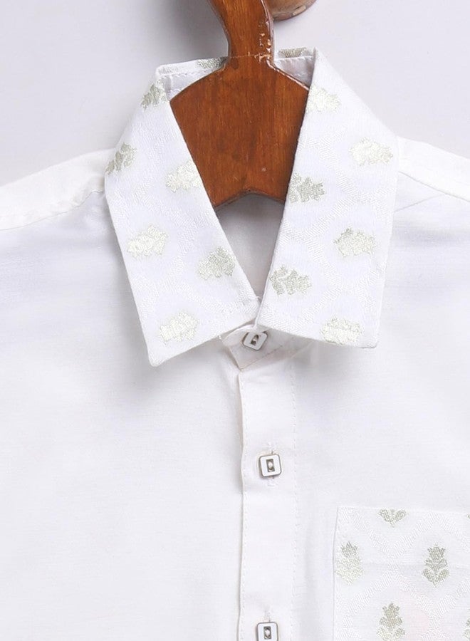 VASTRAMAY Infant Boys White Viscose Shirt Mundu Dupatta Set for Onam - Traditional Ethnic Wear - Image 3