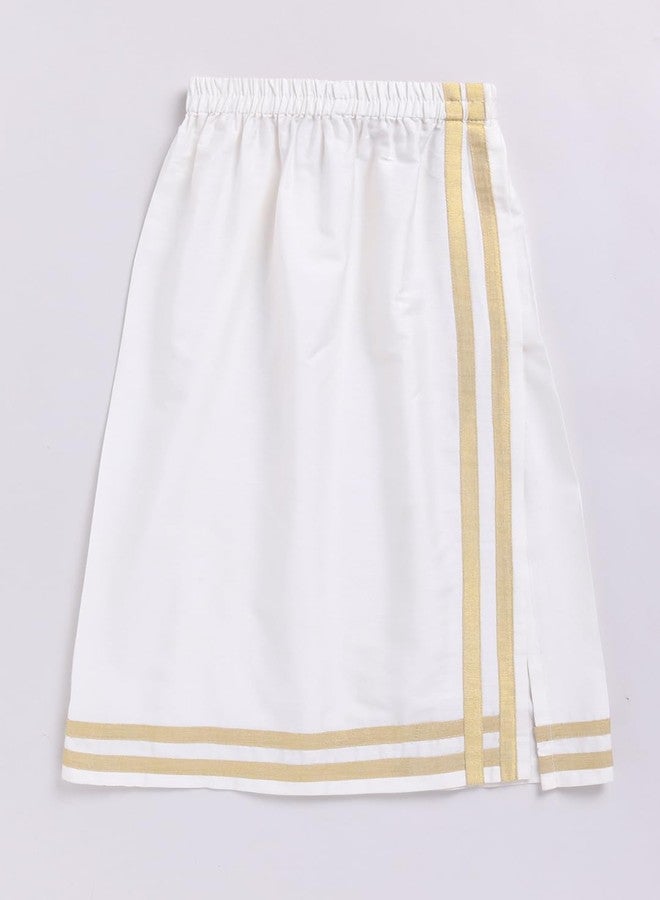 VASTRAMAY Infant Boys White Viscose Shirt Mundu Dupatta Set for Onam - Traditional Ethnic Wear - Image 5