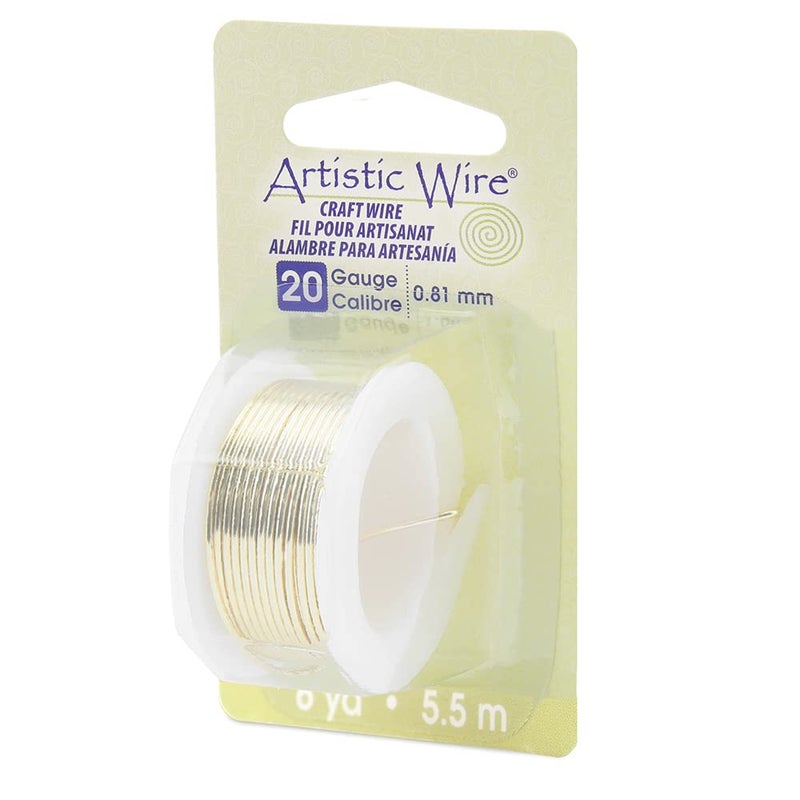 Artistic Wire سلك فني، 20 قياس مطلي بالفضة مقاوم للتآكل سلك نحاسي ملون لتغليف المجوهرات، لون ذهبي، 6 ياردة - Image 1
