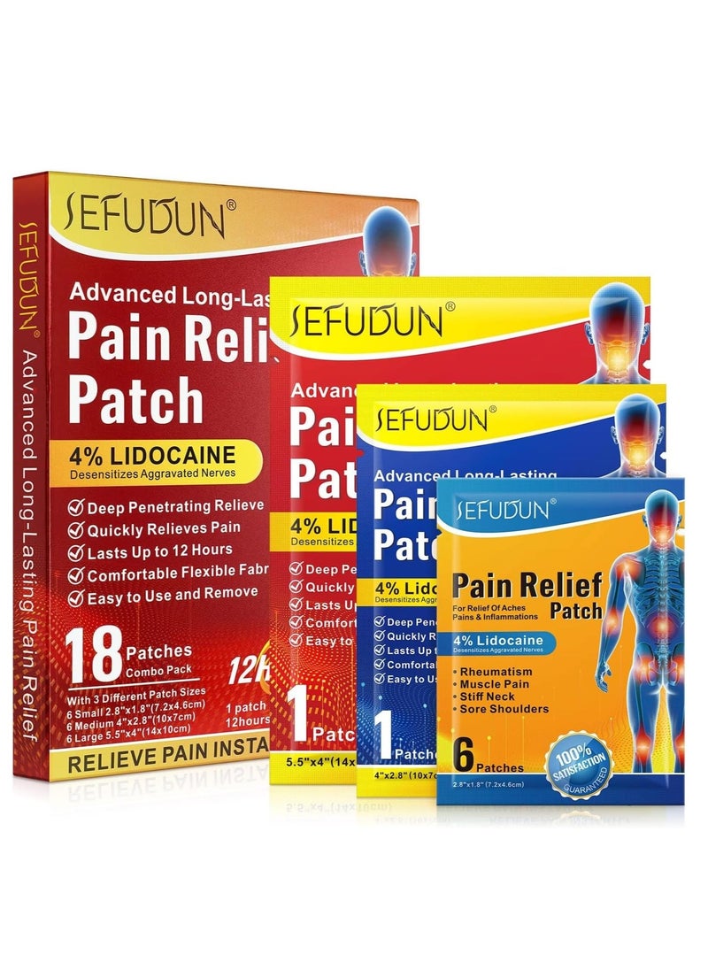 Sefudun 18PCS Pain Relief Heat Patches-with 3 Different Patch Sizes-Targeted Pain Relief up to 12h-High Elastic Stretchable Arthritis Back Shoulder Neck Knee Patches-Adhesive Heat Pads Plaster - Image 1