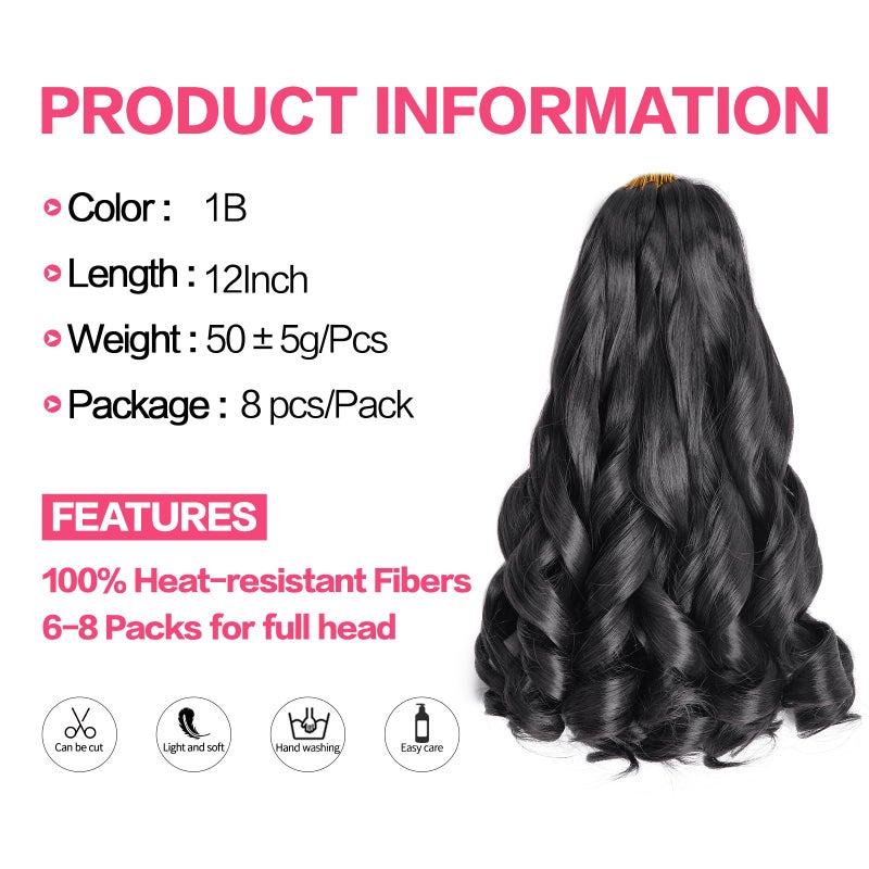 Luoyudu French Curl Braiding Hair 12 Inch 8 Packs Natural Black Curly Braiding Hair Pre Stretched 50g/pack Loose Wavy Crochet Hair Synthetic Hair Extensions for Black Women (12 inch,8 packs, 1B) - Image 2