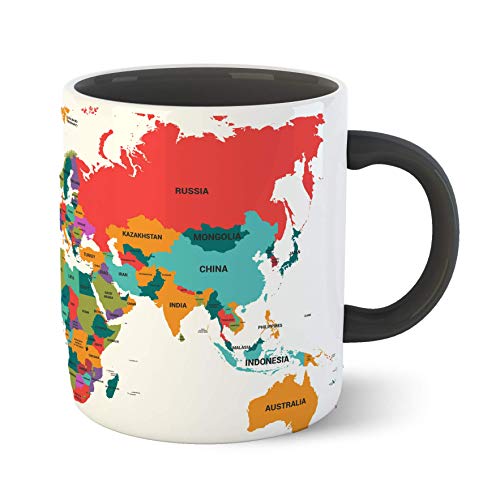 TAJNAN World Map Printed Black Inner Colour Ceramic Coffee Mug- Best World Map Quotes, for Boy/Girl, Best Gift, Educational | Map, Geography, Travel, Political and Farewell, Return Gift School - Image 1