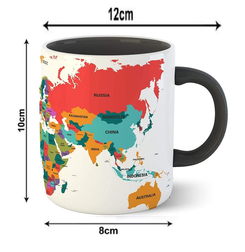 TAJNAN World Map Printed Black Inner Colour Ceramic Coffee Mug- Best World Map Quotes, for Boy/Girl, Best Gift, Educational | Map, Geography, Travel, Political and Farewell, Return Gift School - Image 3