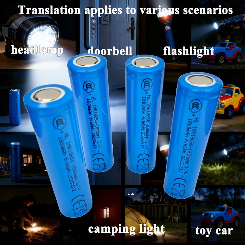 4 Section 18650 Rechargeable Lithium Ion Batteries 3.7V Large Capacity Metal Shell Flat Head Durable For LED Flashlights Headlights Drones Power Tools Clippers Doorbells - Image 1