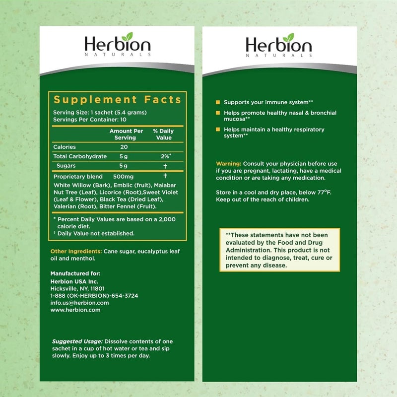 HERBION Naturals Respiratory Care Herbal Granules 10 Ct for The Whole Family Healthy Respiratory FunctionRelieves Cough 10 Count Pack of 1 Regular - Image 2