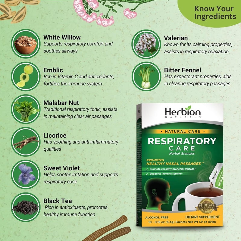 HERBION Naturals Respiratory Care Herbal Granules 10 Ct for The Whole Family Healthy Respiratory FunctionRelieves Cough 10 Count Pack of 1 Regular - Image 3