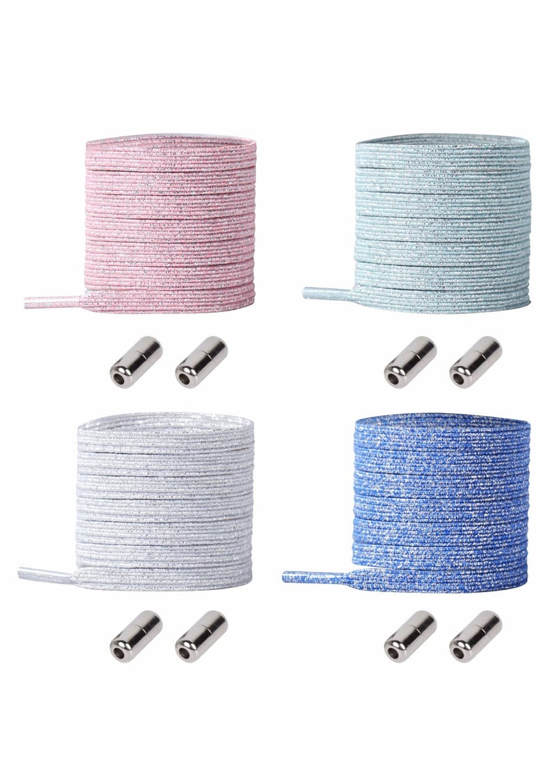 Excefore 4 Pair No Tie Laces Elastic Shoelaces Universal Quick Tie Shoe Laces with Metal Buckle for Kids and Adults (4 Colors) - Image 1
