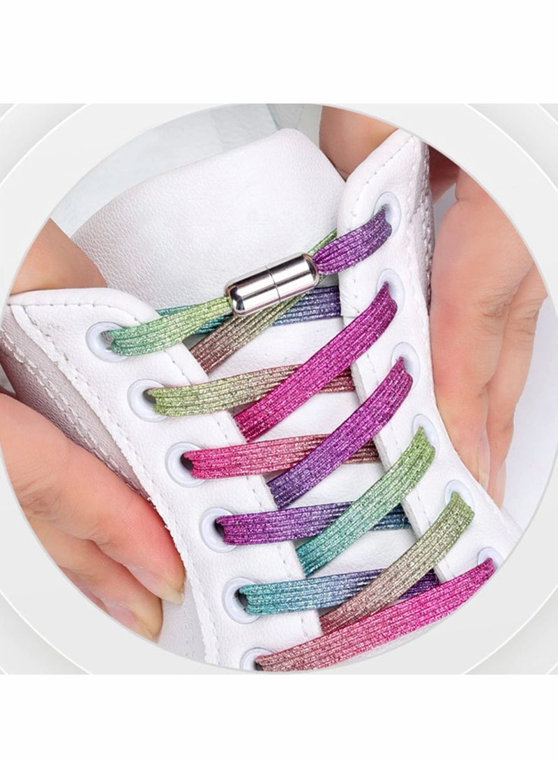 Excefore 4 Pair No Tie Laces Elastic Shoelaces Universal Quick Tie Shoe Laces with Metal Buckle for Kids and Adults (4 Colors) - Image 2