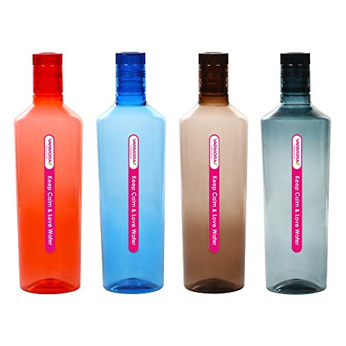 Varmora AQUA0071028 Plastic Water Bottle, 1L, Set of 4, Multicolour - Image 1