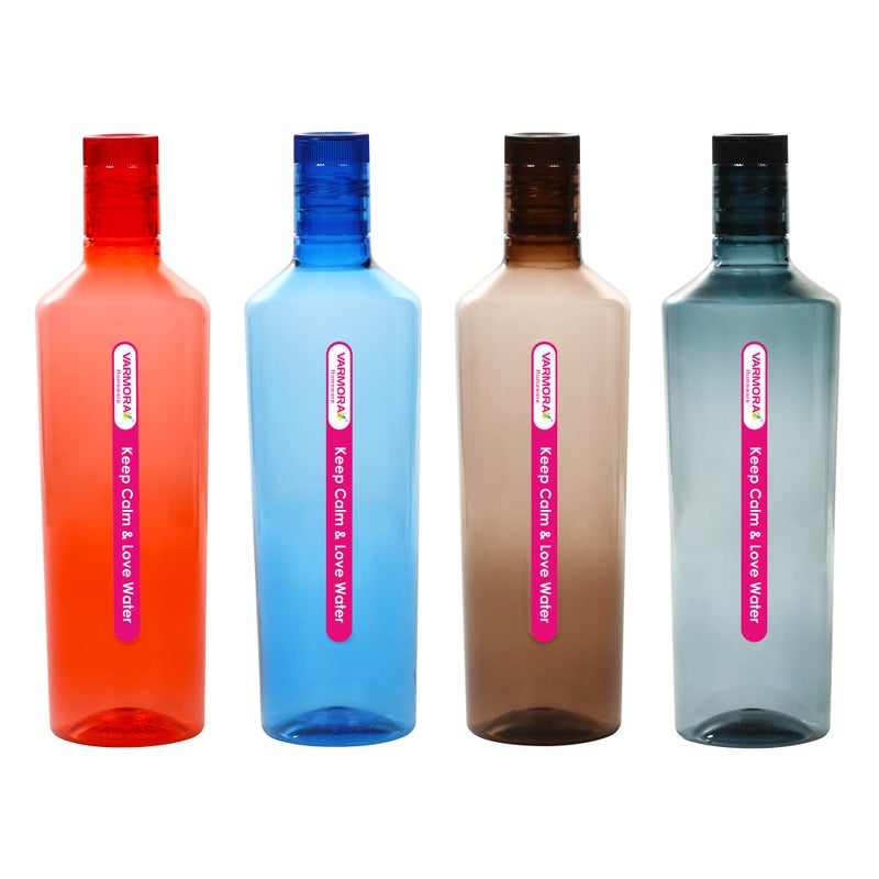 Varmora AQUA0071028 Plastic Water Bottle, 1L, Set of 4, Multicolour - Image 5