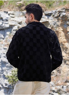 Campus Sutra Men's Carbon Black Fleece Buffalo Check Puffer Jacket  - Image 5