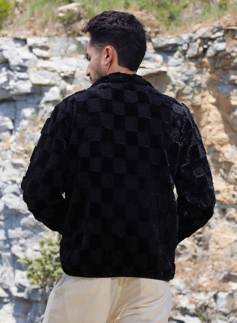 كامبوس سوترا Men's Carbon Black Fleece Buffalo Check Puffer Jacket  - Image 5