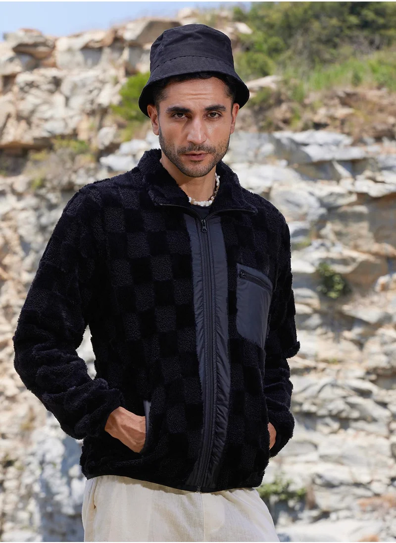 كامبوس سوترا Men's Carbon Black Fleece Buffalo Check Puffer Jacket