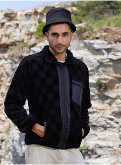 Campus Sutra Men's Carbon Black Fleece Buffalo Check Puffer Jacket  - Image 1