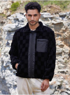 Campus Sutra Men's Carbon Black Fleece Buffalo Check Puffer Jacket  - Image 2