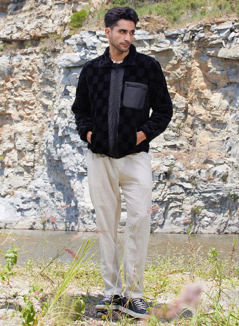 كامبوس سوترا Men's Carbon Black Fleece Buffalo Check Puffer Jacket