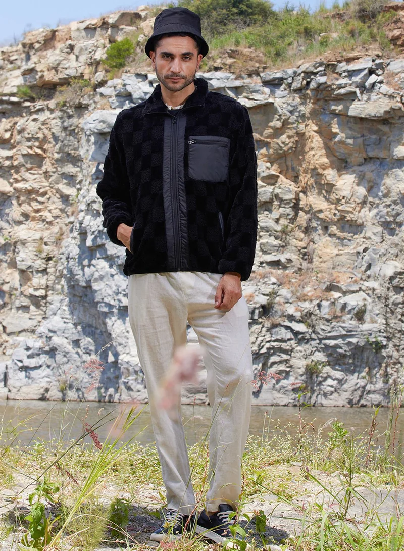 كامبوس سوترا Men's Carbon Black Fleece Buffalo Check Puffer Jacket
