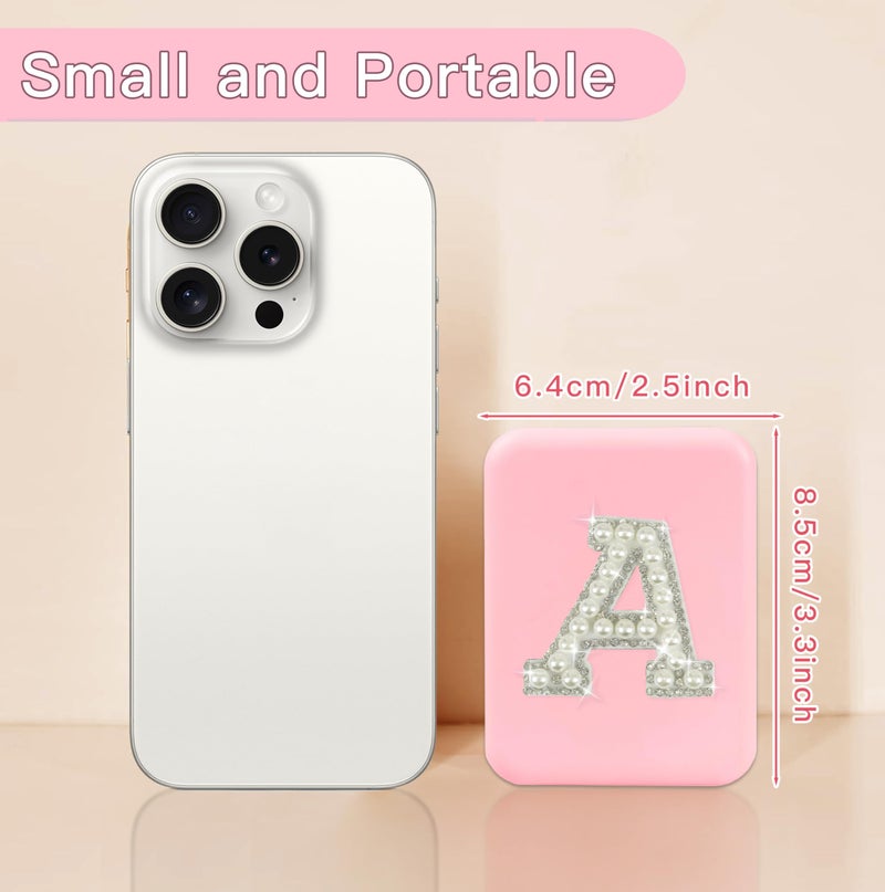 Aganmi Travel Essentials Accessories شخصية مرآة جيب LED حرف لؤلؤي تكبير 1X/2X مرآة مكياج صغيرة للسفر مع أضواء وردية قابلة للطي مرآة مدمجة للنساء والفتيات المراهقات (S) - Image 2