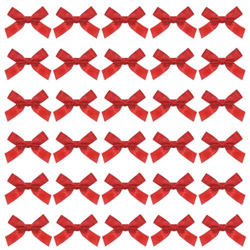 PPhtony Mini Hair Bow Clips 30Pcs Mixed Color Satin Hair Ribbon Bowknot Alligator Clips Barrettes for Women Girls Teens Braids Hair Decoration Red