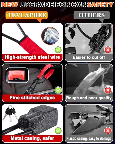 Tevlaphee Steering Wheel Lock Seat Belt Lock Universal Anti Theft Car Device Car Lock Car Theft Prevention with 3 Keys for Car Security Fit Most Vehicles Truck SUV Van (Red) - Image 2