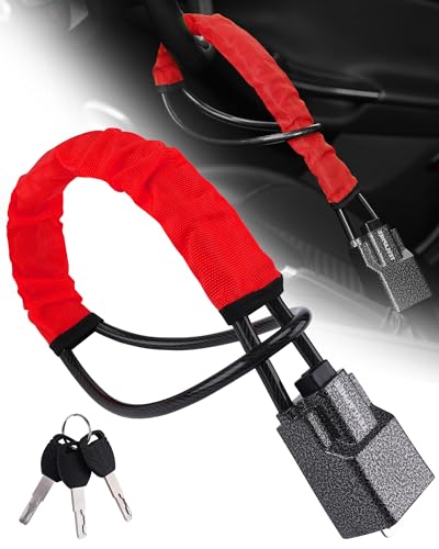 Tevlaphee Steering Wheel Lock Seat Belt Lock Universal Anti Theft Car Device Car Lock Car Theft Prevention with 3 Keys for Car Security Fit Most Vehicles Truck SUV Van (Red) - Image 1