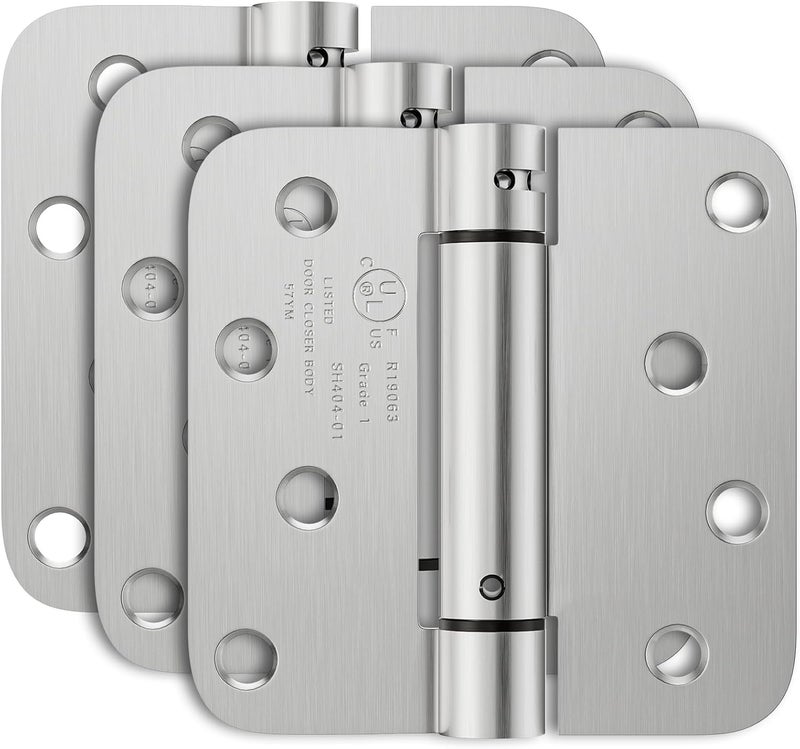 Bubxo 3 Pack Self Closing Door Hinges 4 Inch, Automatic Closing Door Hinge with 5/8'' Radius Corners, Adjustable Tension for Garage, Front, Back Door, UL Listed, Left and Right Hand, Brushed Nickel - Image 1