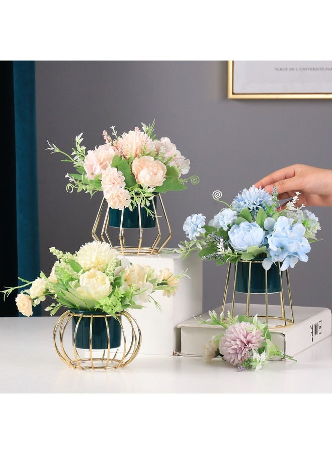 NIBEMINENT Flower Vase with Metal Rack Stand Green/Gold 19x11x10.5cm - Image 2