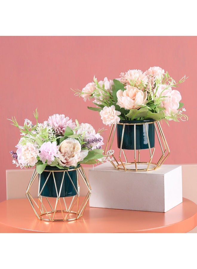 NIBEMINENT Flower Vase with Metal Rack Stand Green/Gold 19x11x10.5cm - Image 3