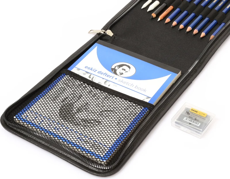 هوبي ماركت ارت Hobby Market Art Charcoal Drawing Sketching Art Starter Set 14 Pieces with Leather Bag