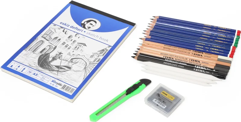 هوبي ماركت ارت Hobby Market Art Charcoal Drawing Sketching Art Starter Set 14 Pieces with Leather Bag