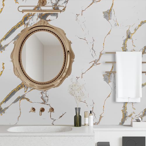 VaryFloral White and Gold Marble Contact Paper Peel and Stick Marble Wallpaper Removable Waterproof Cabinet Contact Paper for Countertops Vinyl Wrap Marble Wall Paper for Bathroom Kitchen 11.8"x118" - Image 3