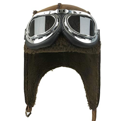ililily Aviator Hat Winter Snowboard Fur Ear Flaps Trooper Trapper Pilot Goggles Light Brown - Image 2