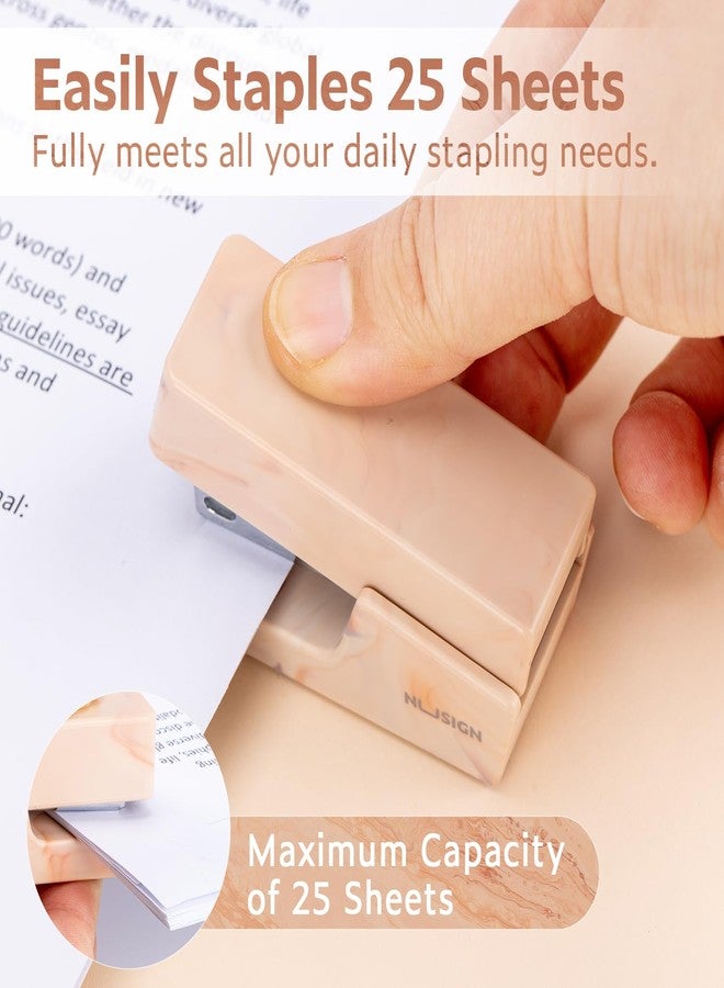 NUSIGN Mini Stapler with 830 Staples, Small Cute Desk Staplers, 25 Sheet Capacity, Fluid Brown - Image 2
