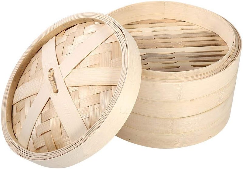 ويوبلز 4 أحجام، مستويان، سلة خيزران صينية جديدة، قدر طهي أرز طبيعي، قدر بخار مع غطاء (22 سم) - Image 1