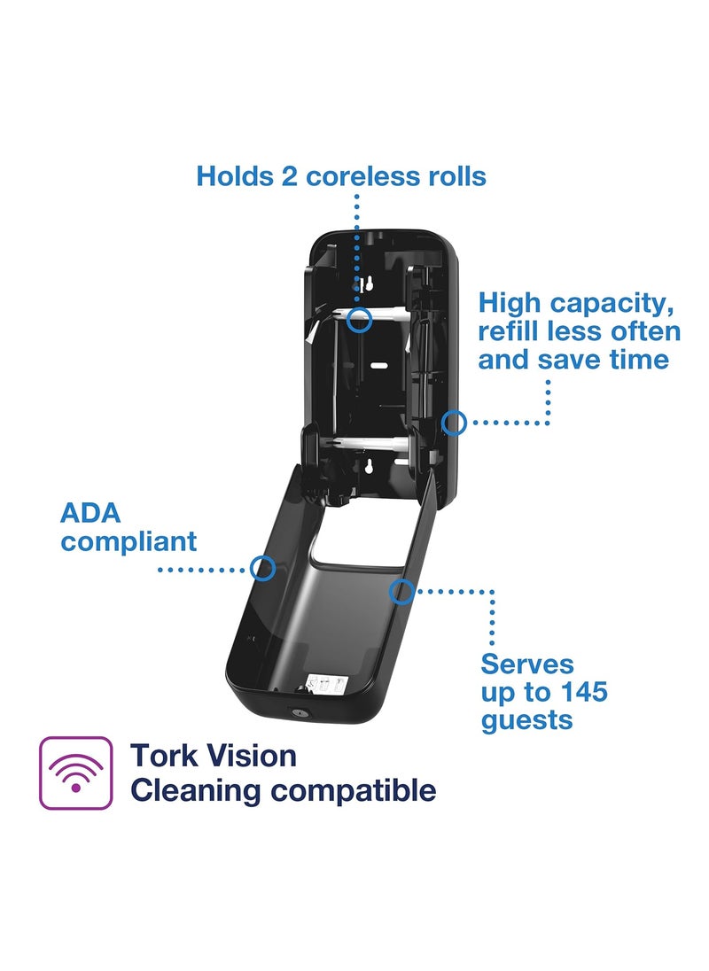 Tork OptiServe Coreless Toilet Paper Dispenser Black Compatible with T7T5 Systems Elevation Design 2Roll Dispenser 473528