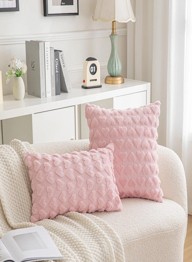 AQOTHES Set of 2 Heart Love Cute Pink Decorative Throw Pillow Covers 20x20, Soft Plush Faux Fur Wool Pillow Covers for Couch Sofa Home - Image 2