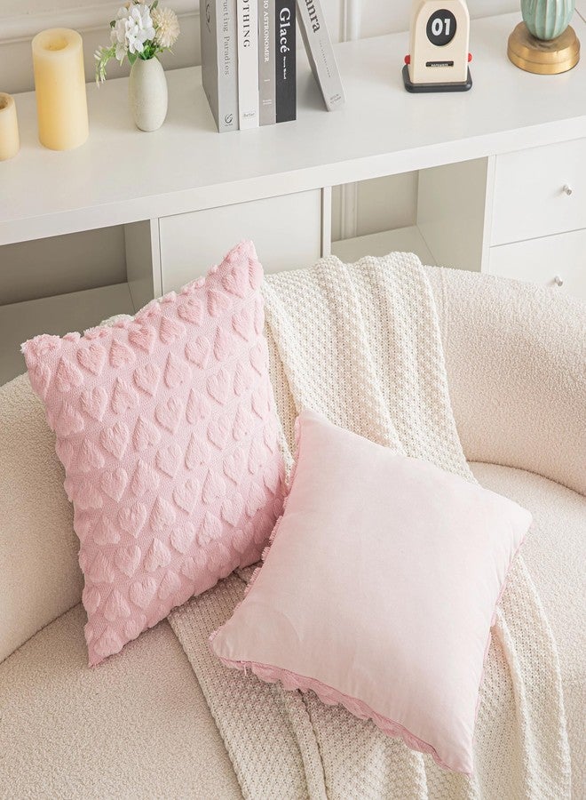 AQOTHES Set of 2 Heart Love Cute Pink Decorative Throw Pillow Covers 20x20, Soft Plush Faux Fur Wool Pillow Covers for Couch Sofa Home - Image 3