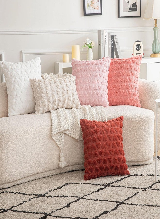 AQOTHES Set of 2 Heart Love Cute Pink Decorative Throw Pillow Covers 20x20, Soft Plush Faux Fur Wool Pillow Covers for Couch Sofa Home - Image 5