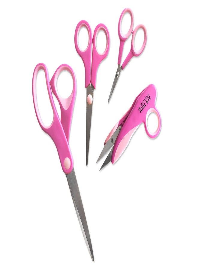 Multicraft Crafter's Soft-Grip Scissors Toolkit Set of 4 - Pink - Embroidery, Craft, Fine Tip, and Thread Snipper - Image 1